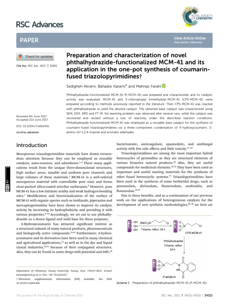 Phthalhydrazide-MCM-41 Catalyst for Triazolopyrimidines | PDF | Thin ...