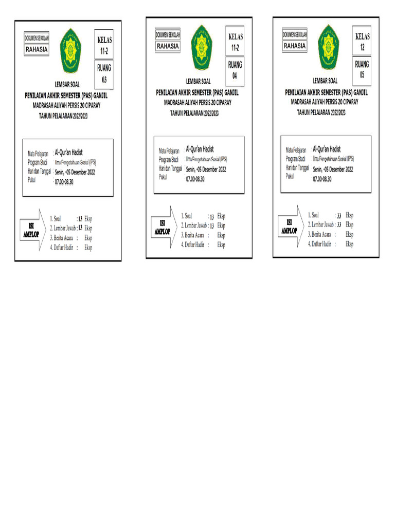 Label Sampul PAS 2022-2 | PDF
