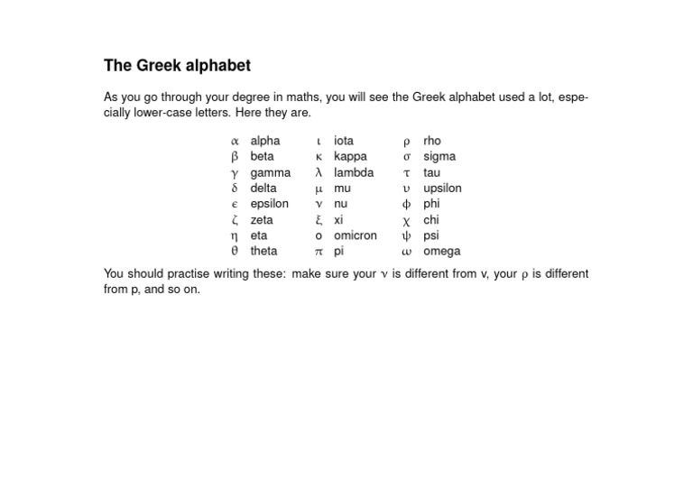 Greek Alphabet for Mathematics | PDF