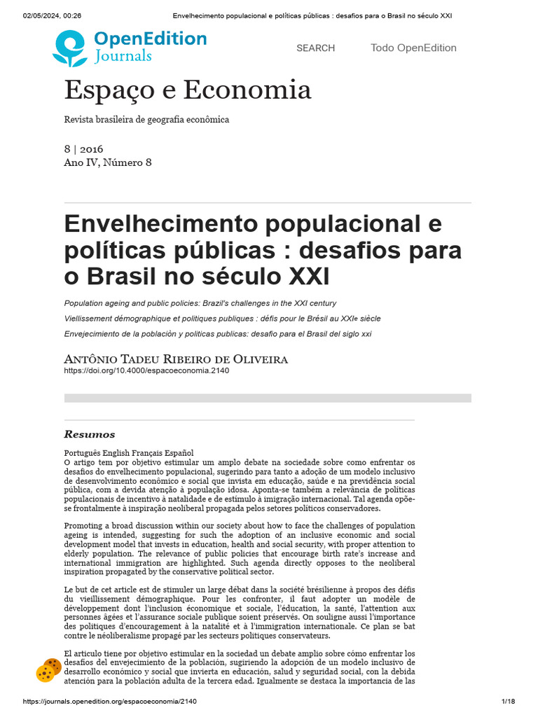 Desafios do Envelhecimento no Brasil | PDF | Economia | Envelhecimento