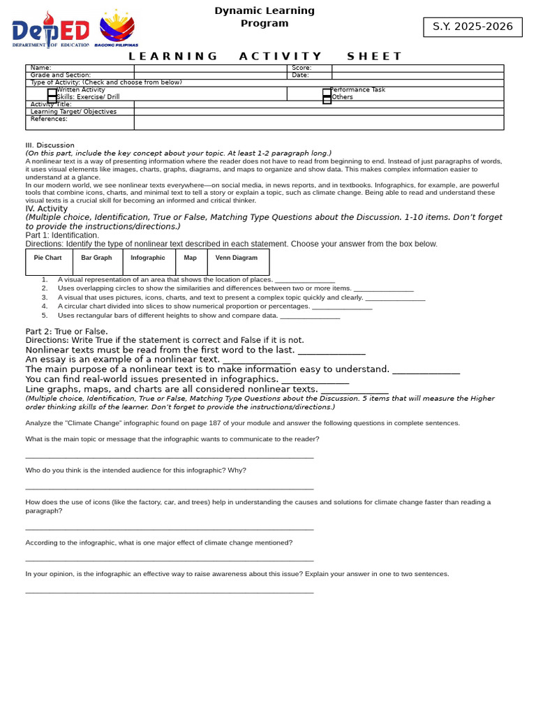 Nonlinear Texts Learning Activity Sheet | PDF | Infographics | Chart