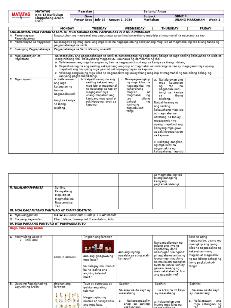 Matatag DLL Week 1 GRMC G4 | PDF