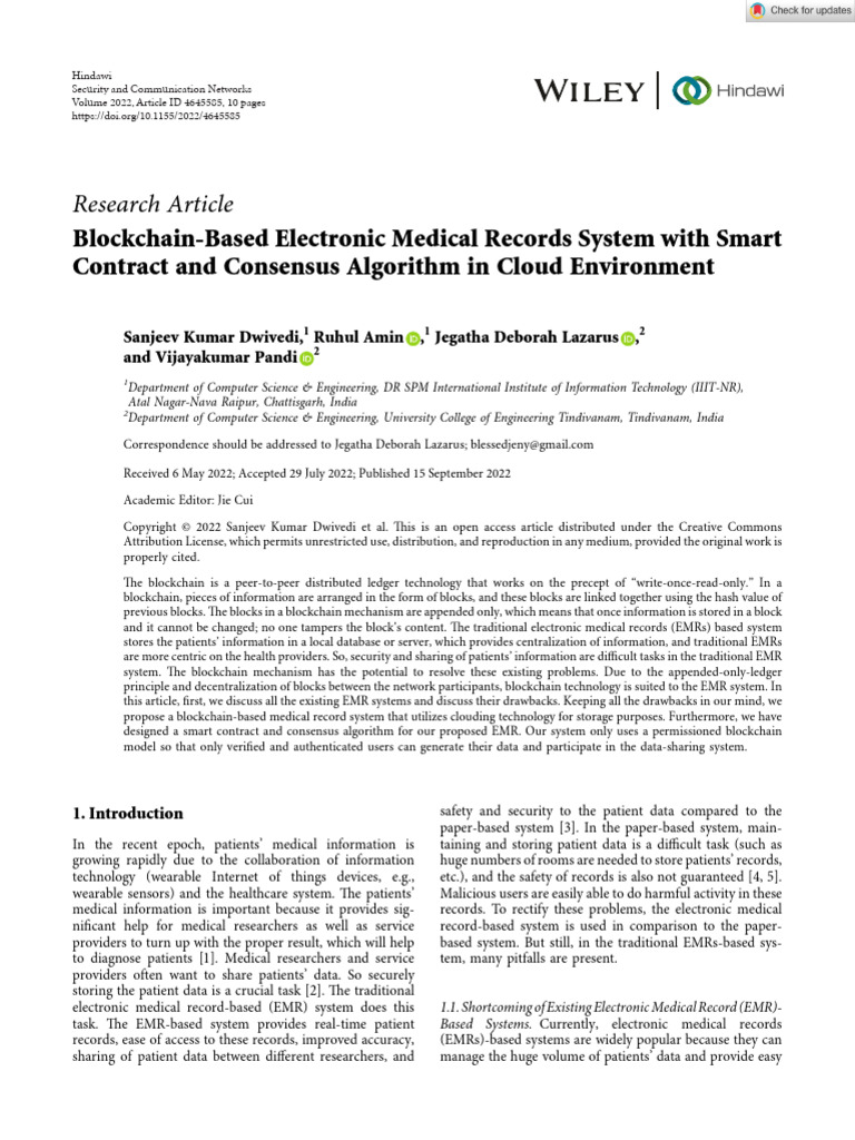 Blockchain EMR System with Smart Contracts | PDF | Electronic Health ...