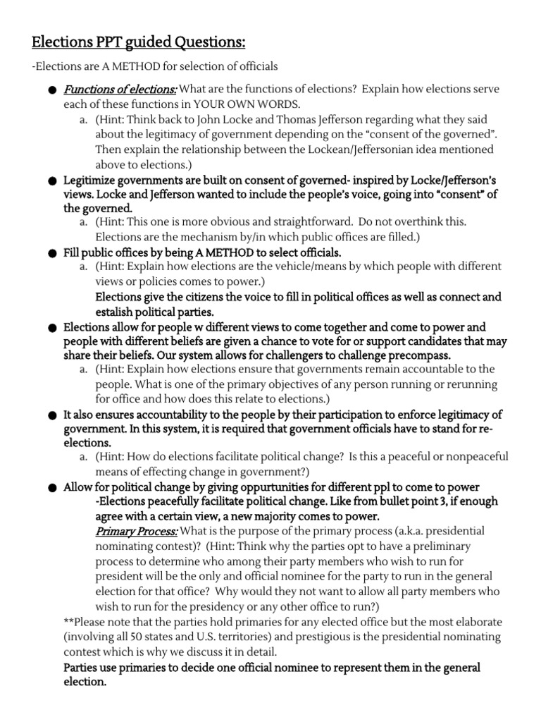 Copy of Elections PPT Guiding Notes and Questions | PDF | Equal ...