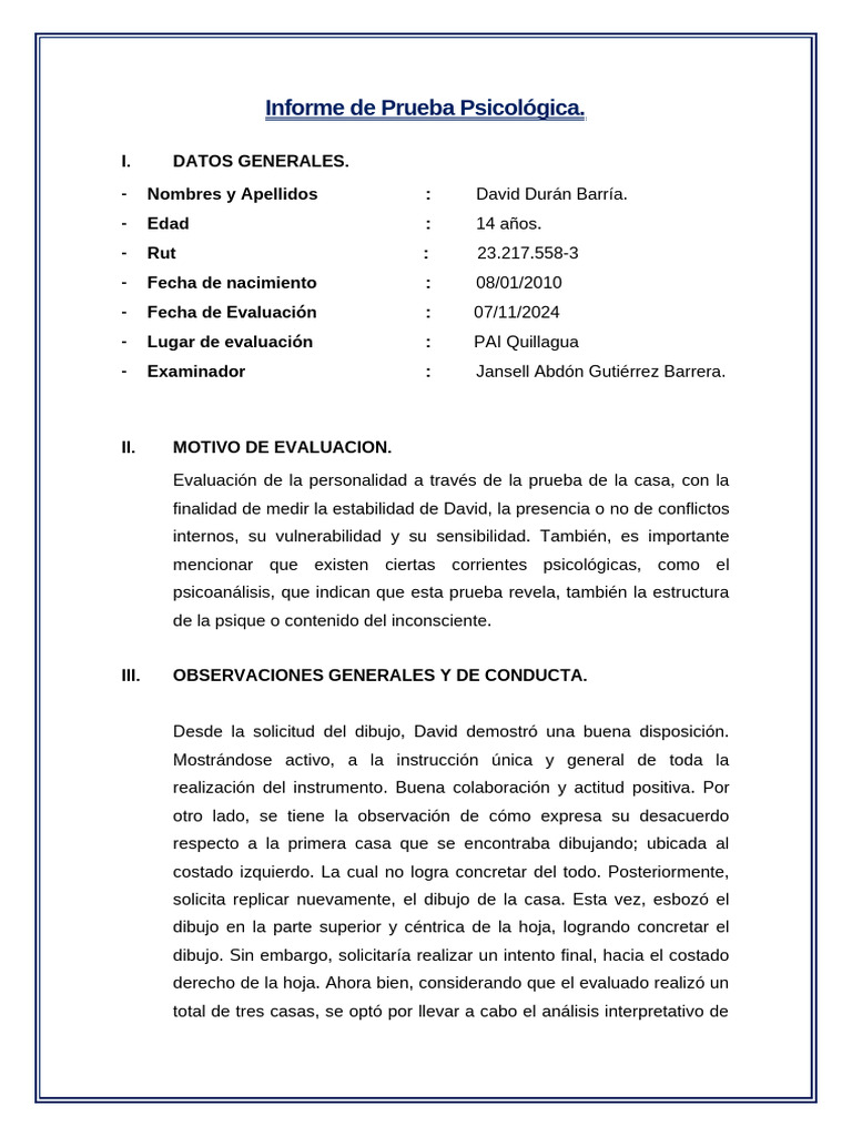Prueba psicológica test de la casa DADU (2) | PDF | Ciencias del ...