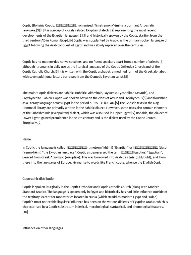 Coptic | PDF | Language Families | Linguistics