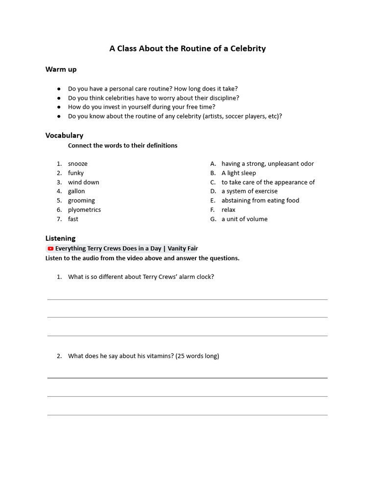 Celebrity Daily Routines Explained | PDF