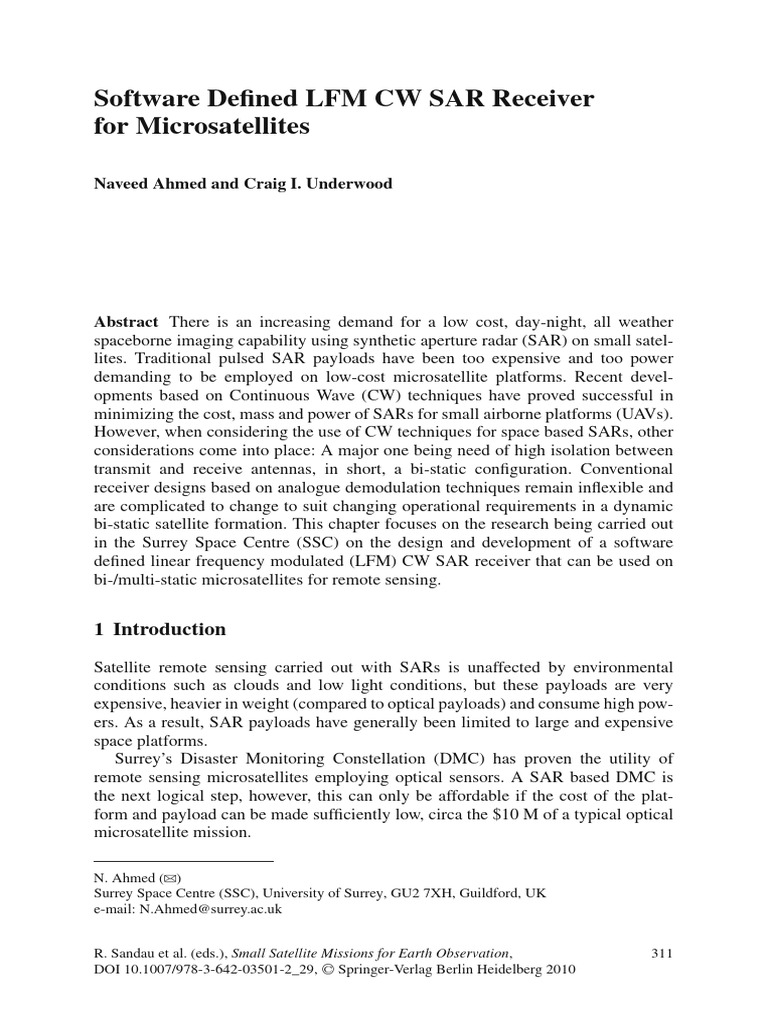 Software Defined LFM CW SAR for Microsatellites | PDF | Antenna (Radio ...