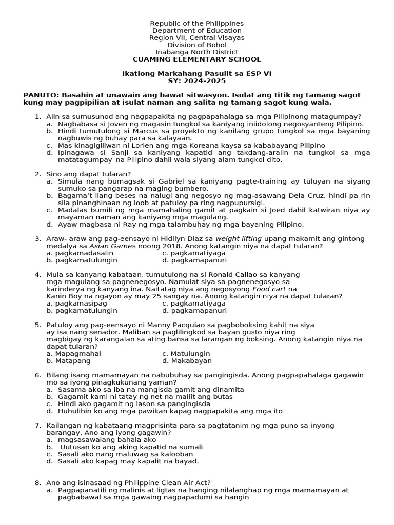 3rd Quarter Periodical Test in Esp | PDF