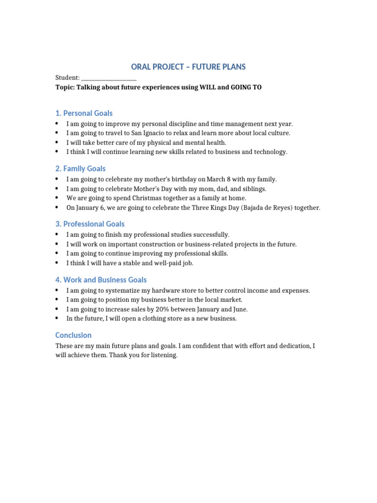 Future Plans Oral Project | PDF