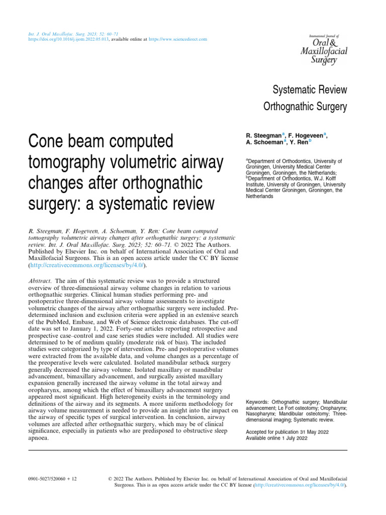 Cone Beam Computed Tomography Volumetric Airway Ch | PDF | Anatomical ...
