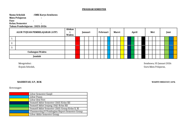 Program Semester SMK Karya Sembawa 2025-2026 | PDF