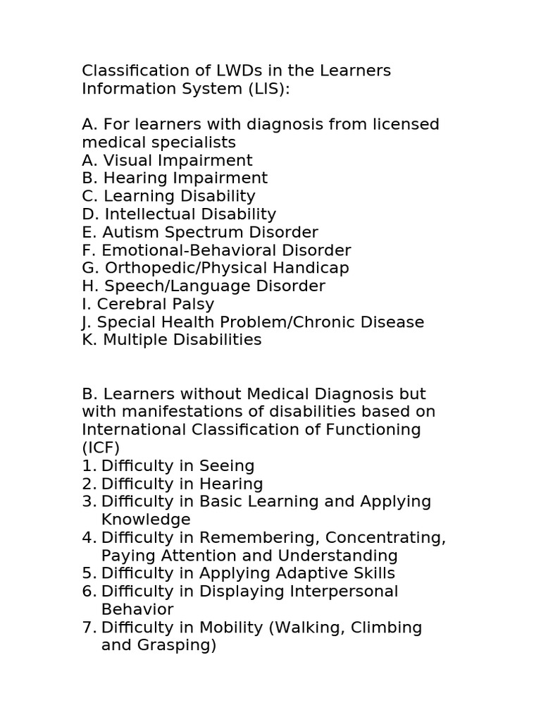 LWD Classification in Learners' System | PDF