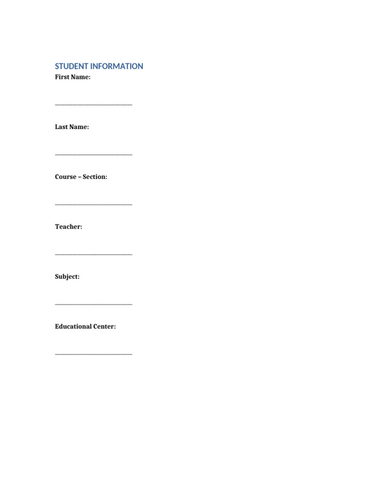 Student Information Form Template | PDF