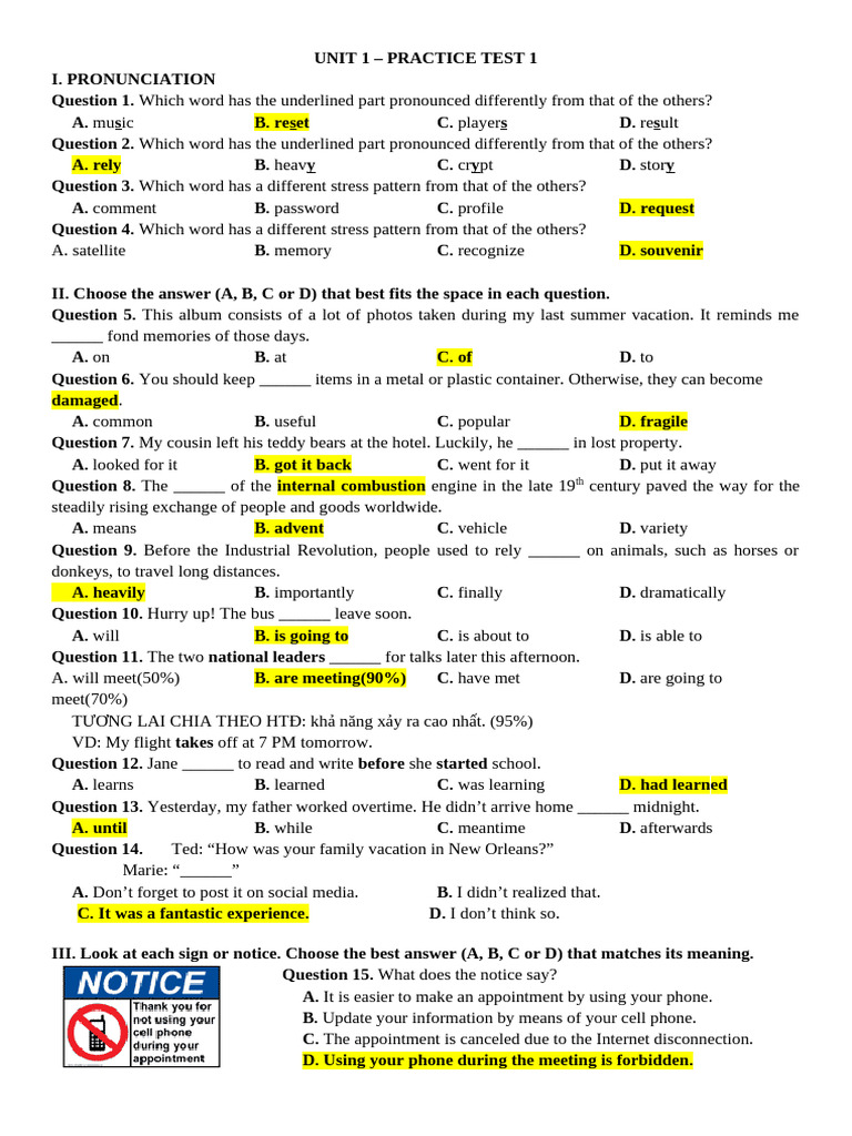 Unit 1 – Practice Test 1 | PDF