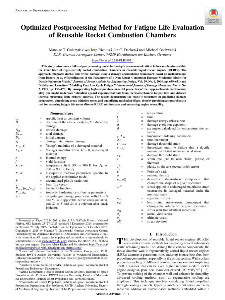 Fatigue Life Evaluation for Rocket Engines | PDF | Fatigue (Material ...