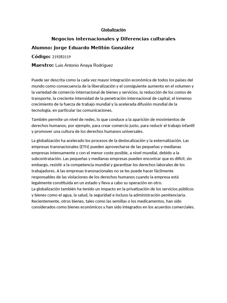 Impacto de la Globalización en Negocios | PDF