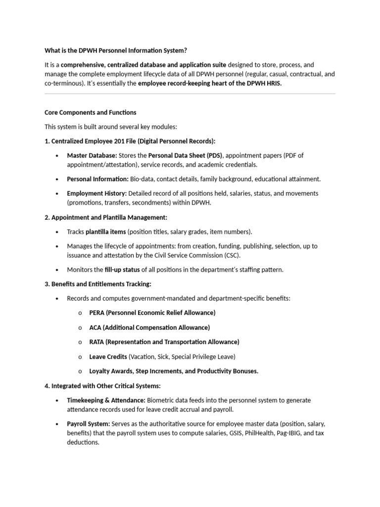 DPWH Personnel Information System Overview | PDF | Human Resource ...