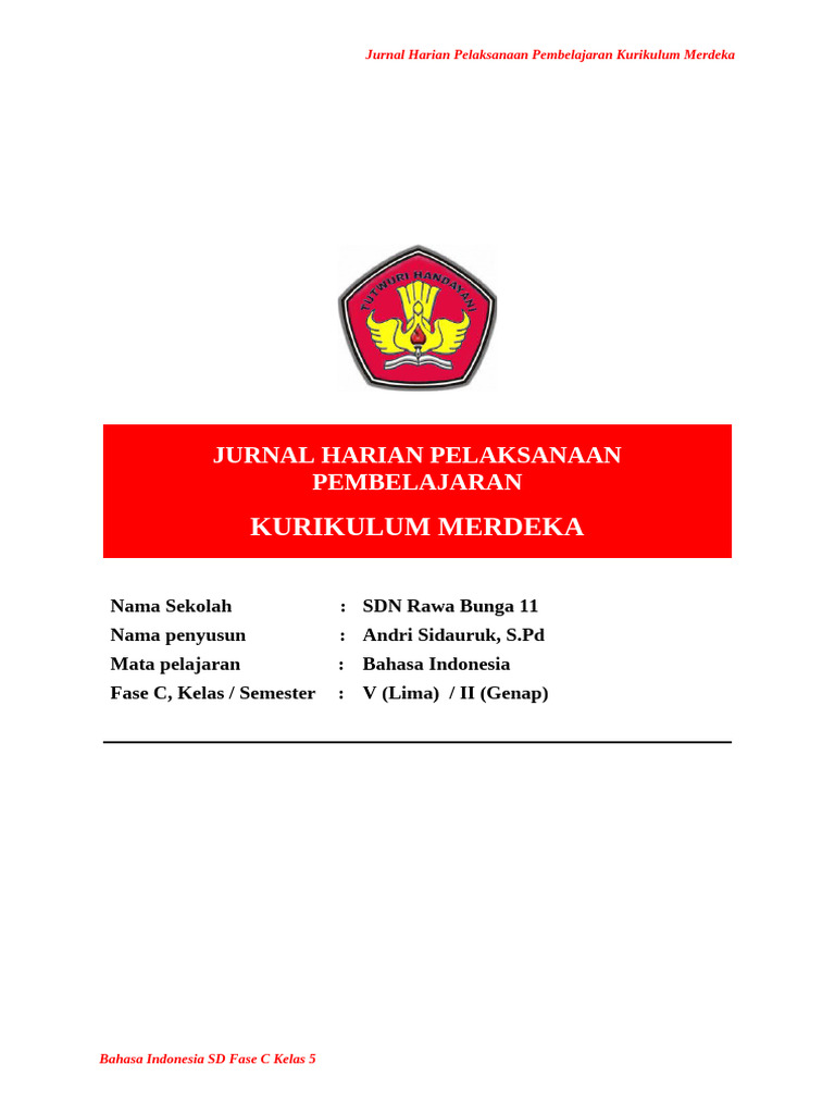 Jurnal Pembelajaran Bahasa Indonesia Kelas 5 | PDF
