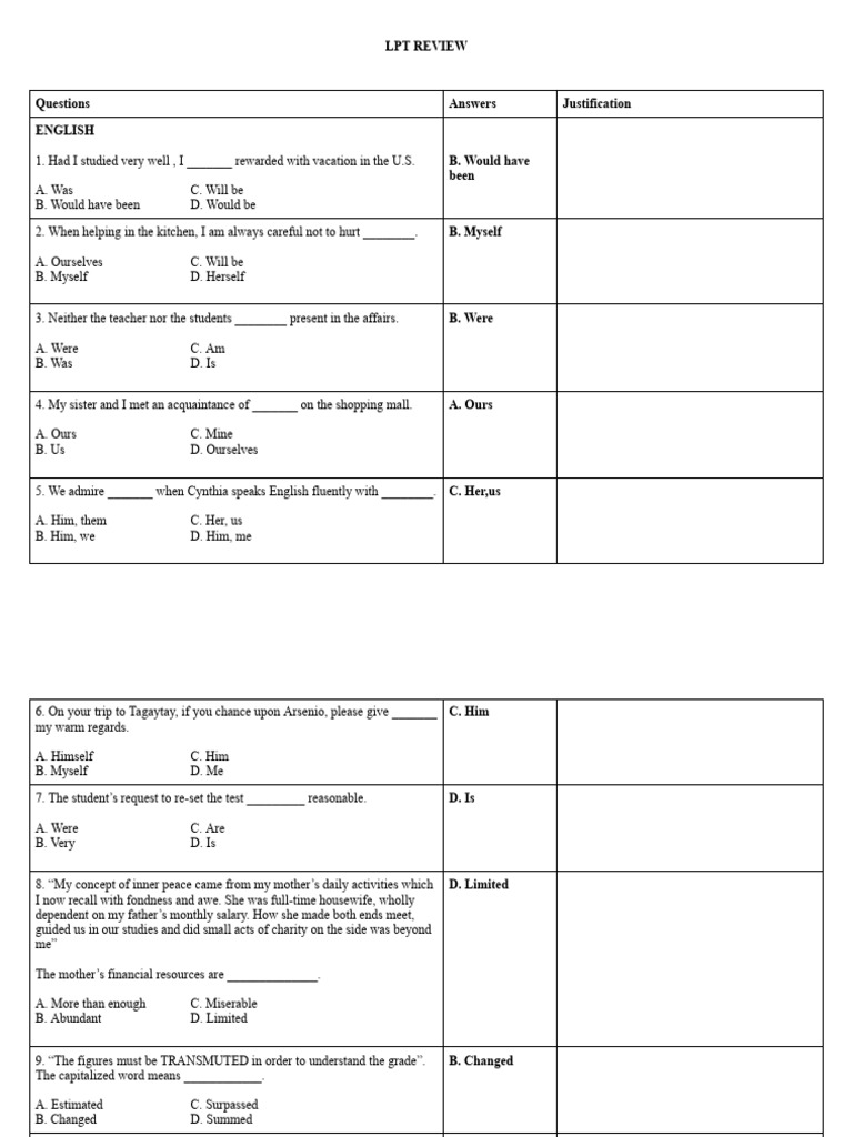 with answer Key_LPT-Review (1) | PDF | Cell (Biology)
