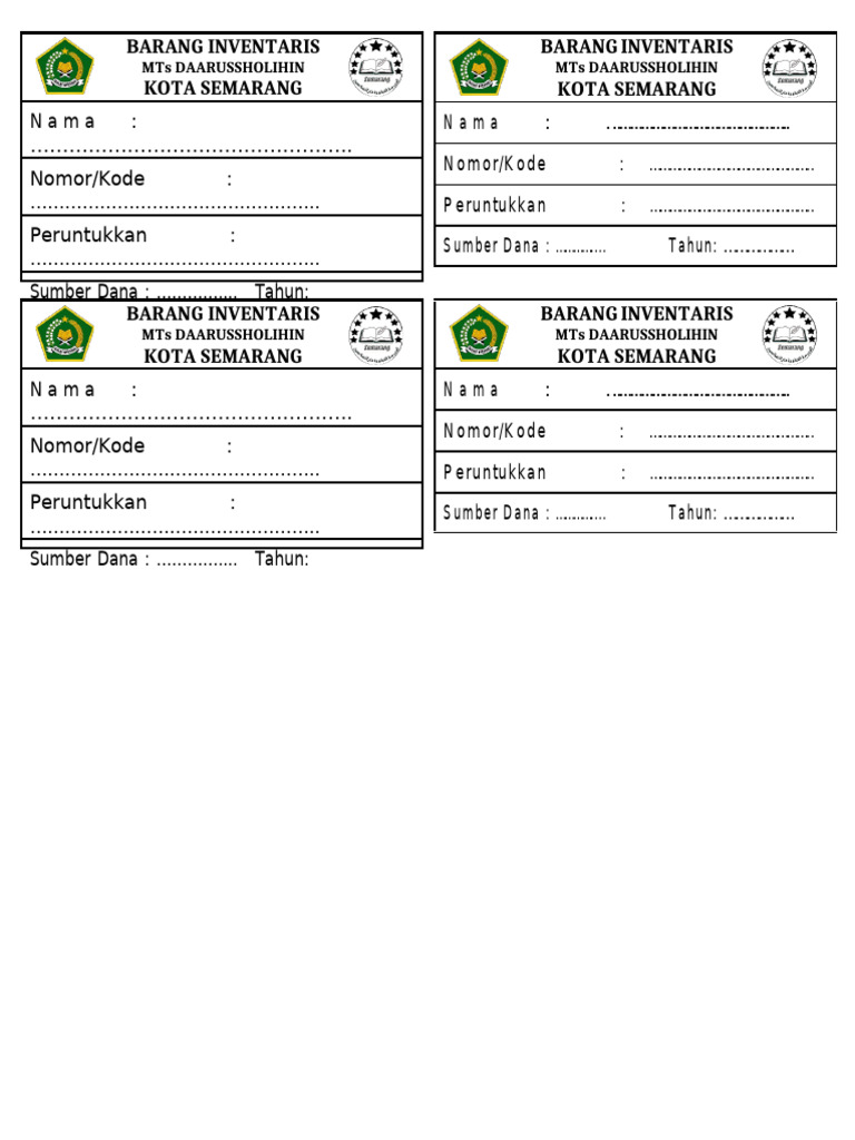Stiker Inventaris Barang MTs DS | PDF