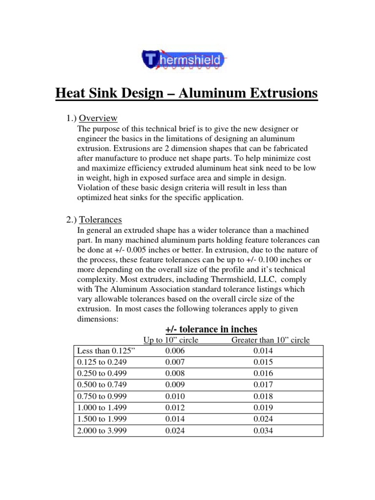 Extruded Heat Sink Design PDF Extrusion Engineering Tolerance