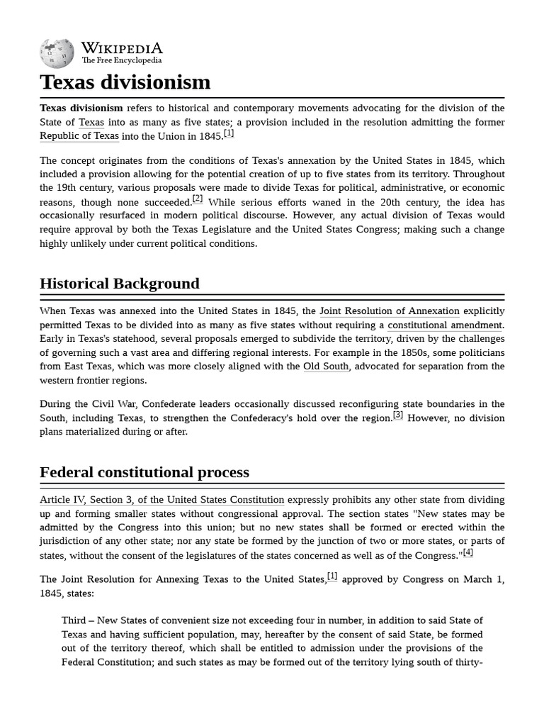 Texas Divisionism: Historical Overview | PDF | The United States ...