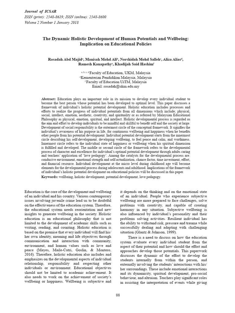 The Dynamic Holistic Development of Huma | PDF | Well Being | Teachers