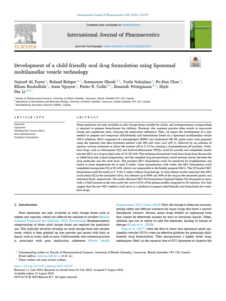 Al Fayez Et Al 2022 - Development of a Child-friendly Oral Drug ...