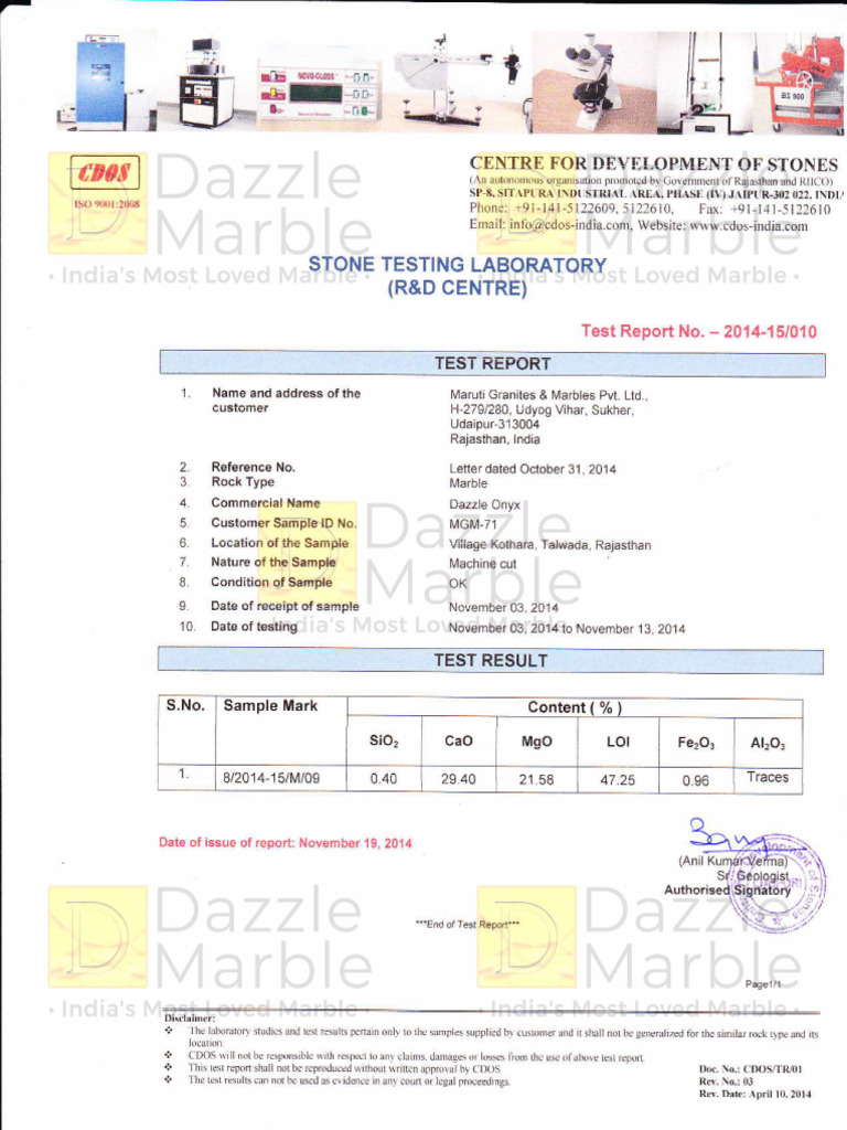Dazzle Gold Marble Test Reports Combined 1 2WaterMark Compressed | PDF