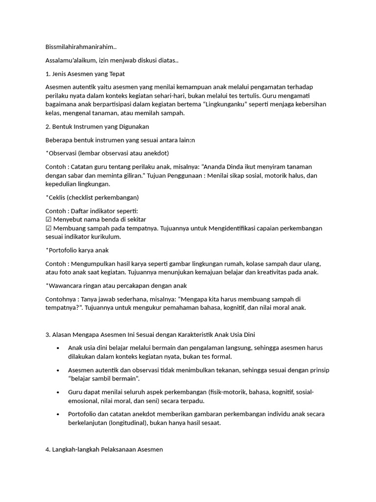 Asesmen Autentik Anak Usia Dini | PDF