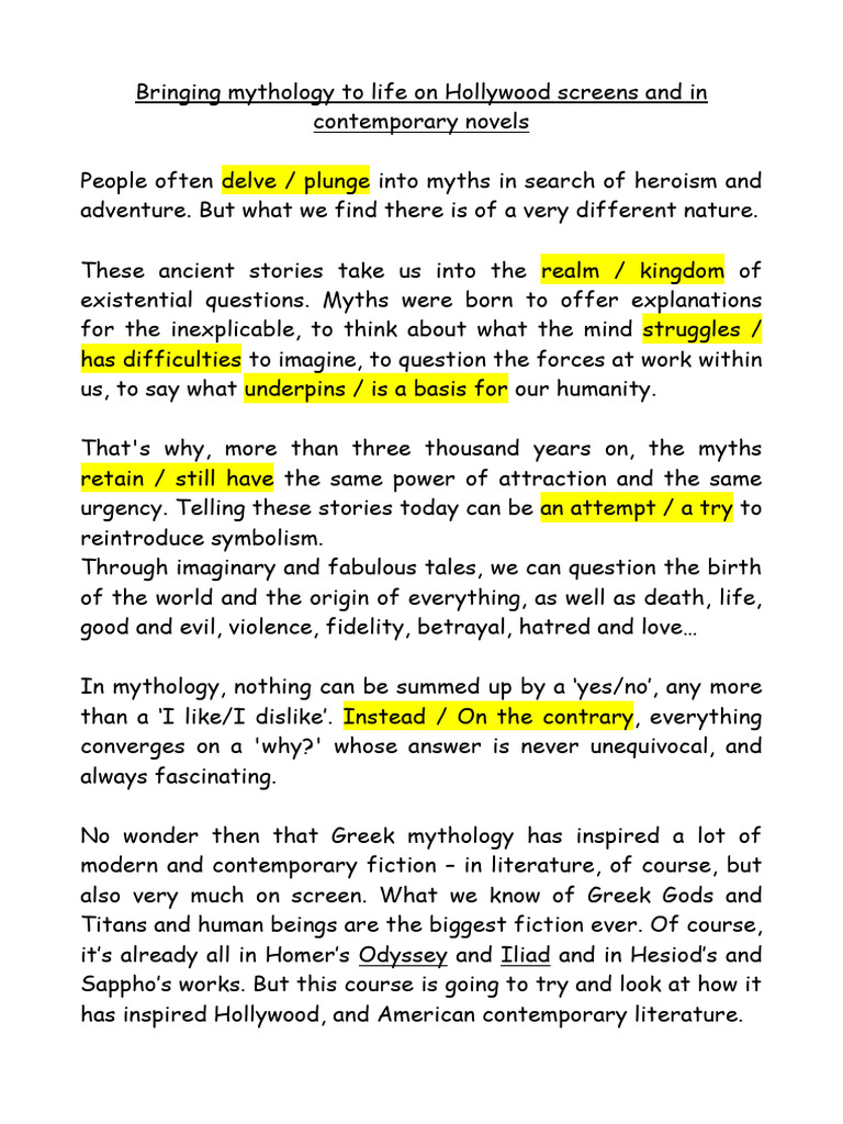 Hits and Myths Complete Lesson | PDF | Odyssey