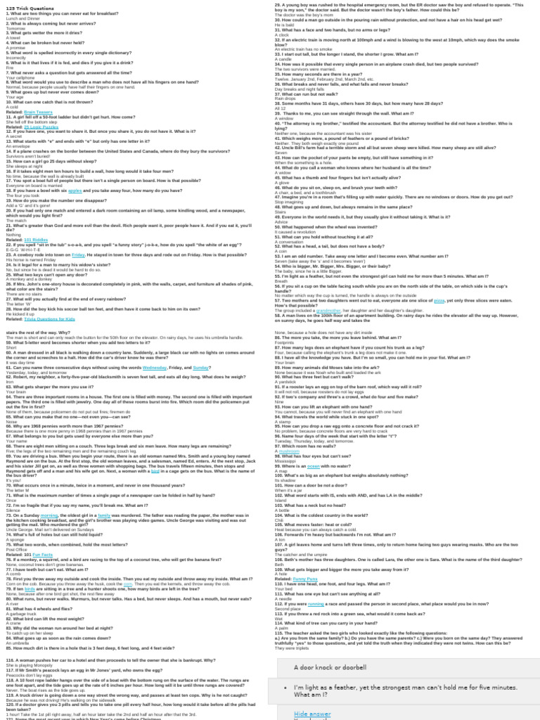 125 Fun and Challenging Trick Questions | PDF