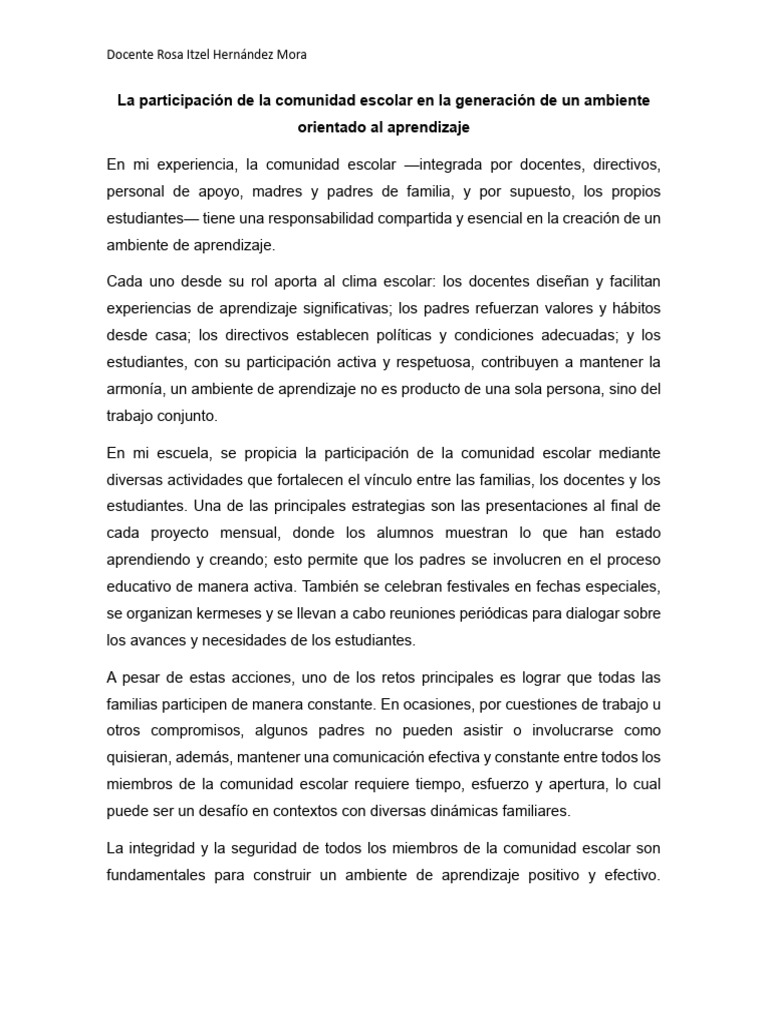 Comunidad Escolar y Aprendizaje Efectivo | PDF | Aprendizaje | Enseñando