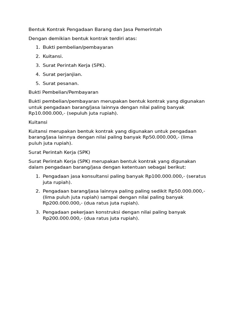 Bentuk Kontrak Pengadaan Barang dan Jasa | PDF
