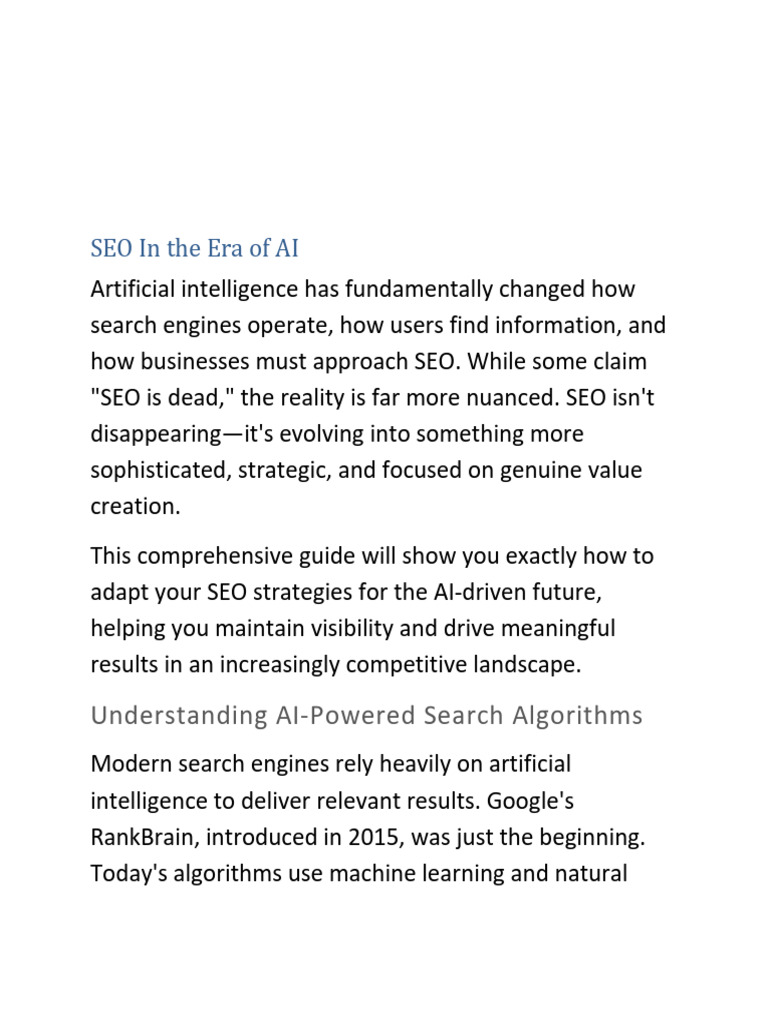 SEO in the Era of Ai | PDF | Search Engine Optimization | Artificial ...