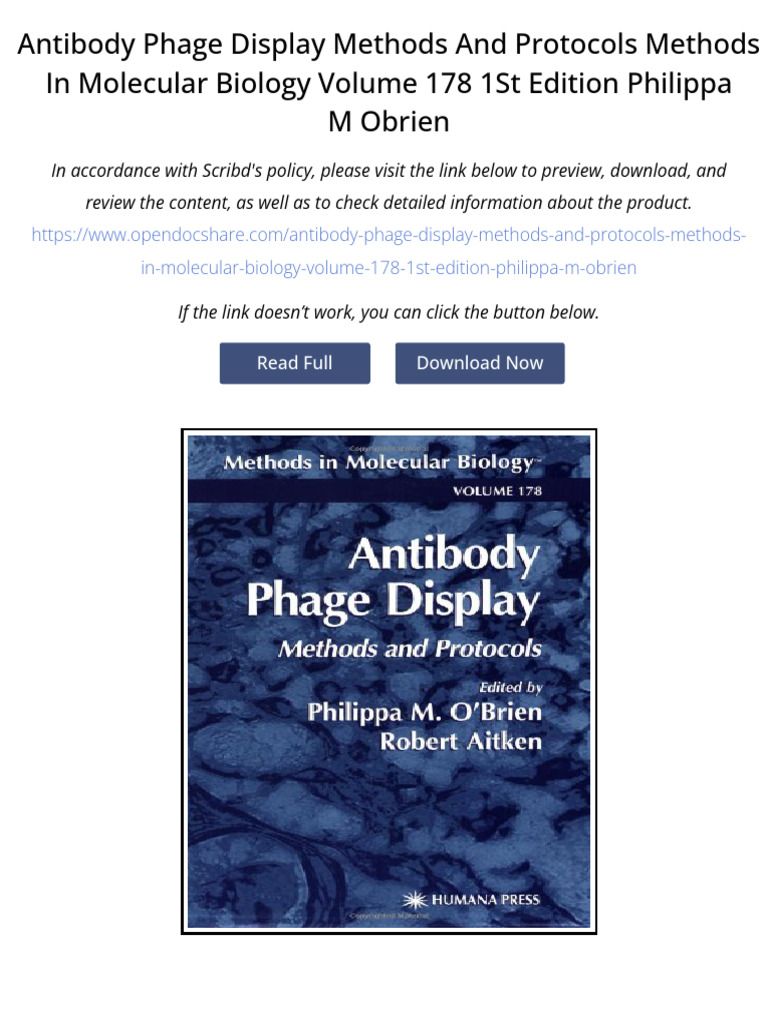 Antibody Phage Display Methods and Protocols Methods in Molecular ...