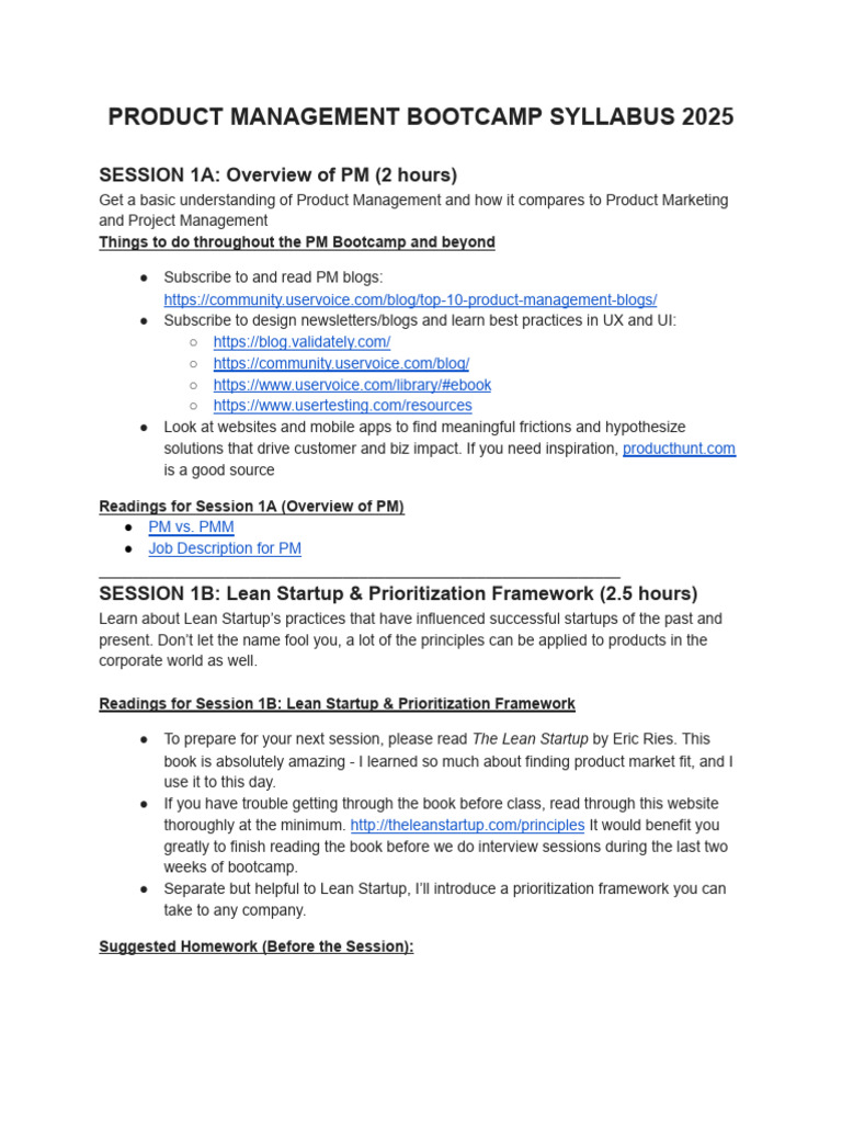 2025 Product Management Bootcamp Syllabus | PDF | Lean Startup ...