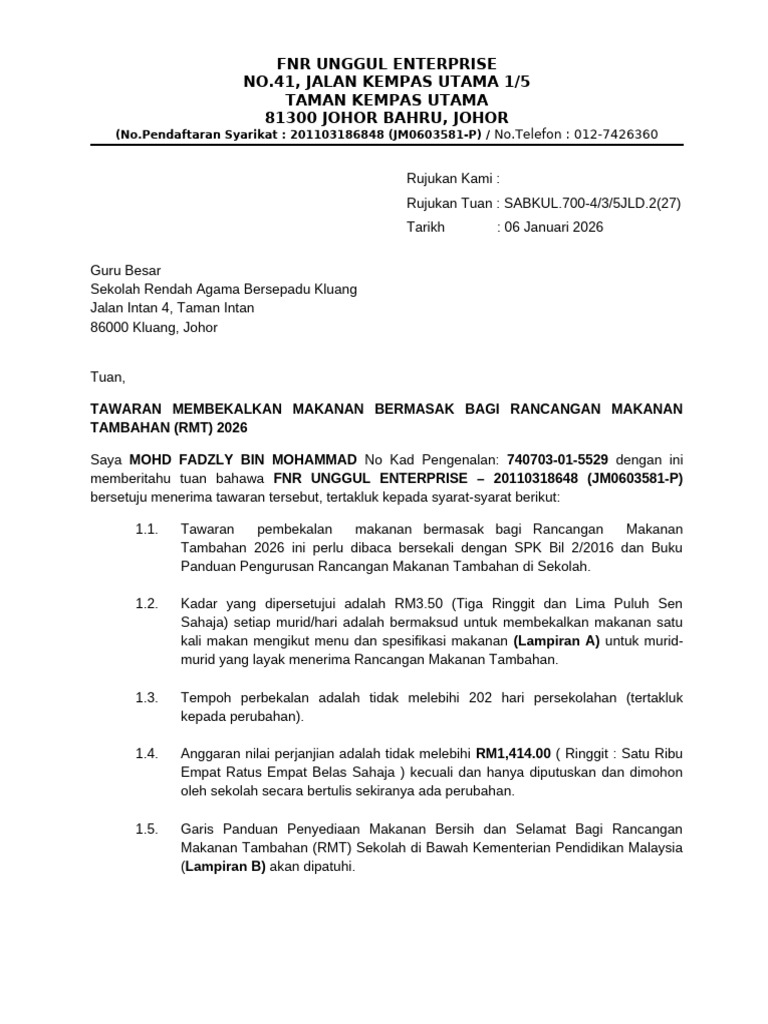 b2 Surat Setuju Terima Tawaran RMT | PDF