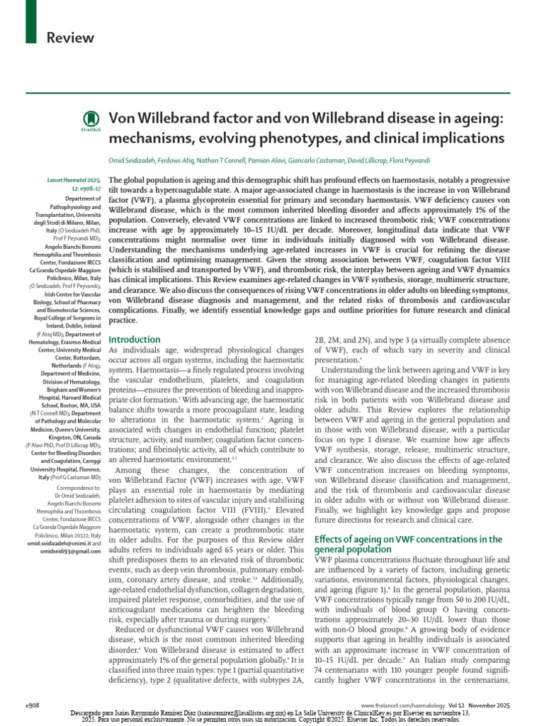 Ageing Effects on Von Willebrand Factor | PDF | Coagulation | Hemostasis