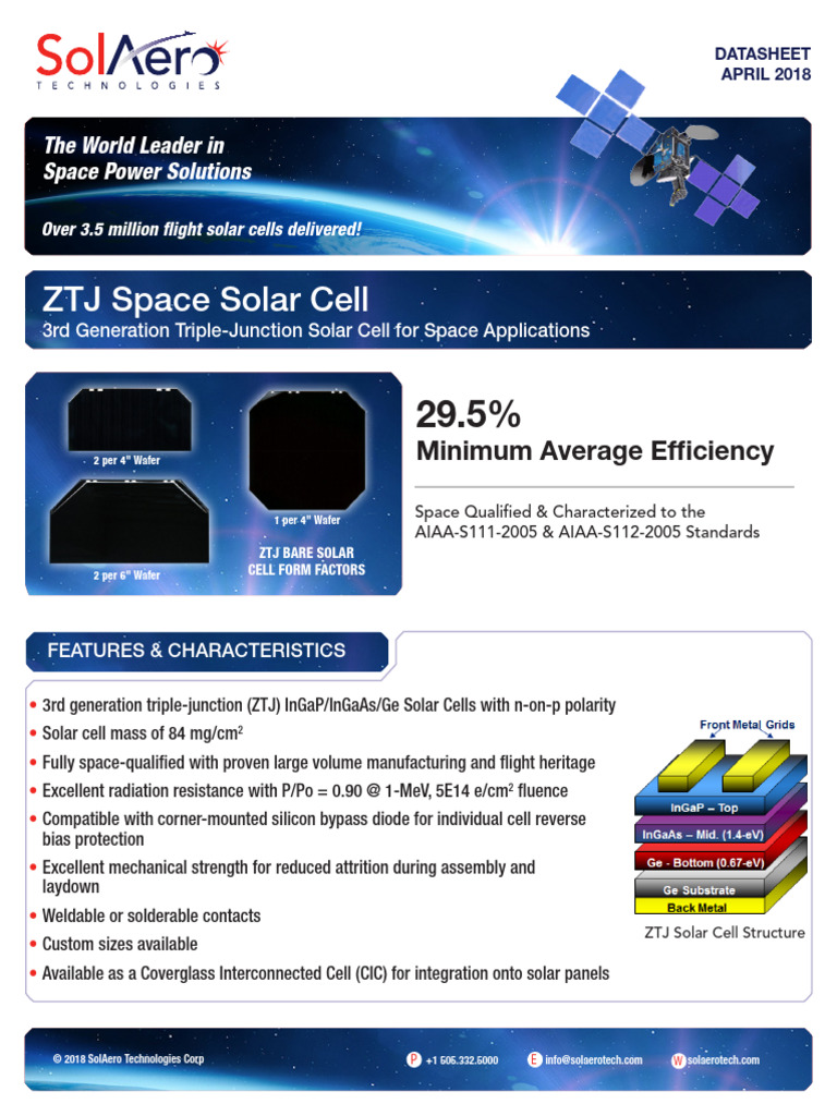 ZTJ Space Solar Cell Datasheet | PDF | Solar Cell | Solid State Engineering
