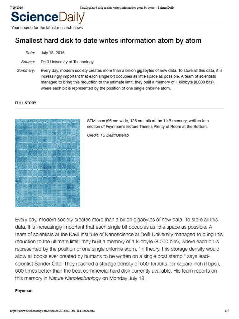 Smallest Hard Disk to Date Writes Information Atom by Atom ...