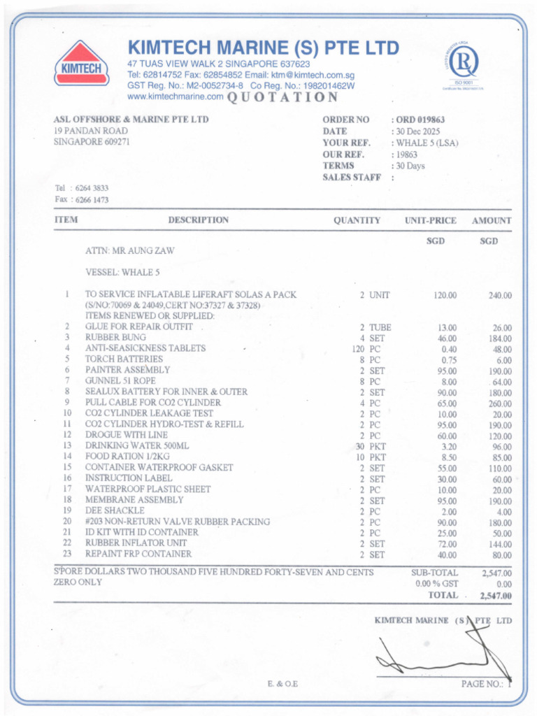 Quotation for Whale 5 Marine Services | PDF | Fires | Fire Suppression