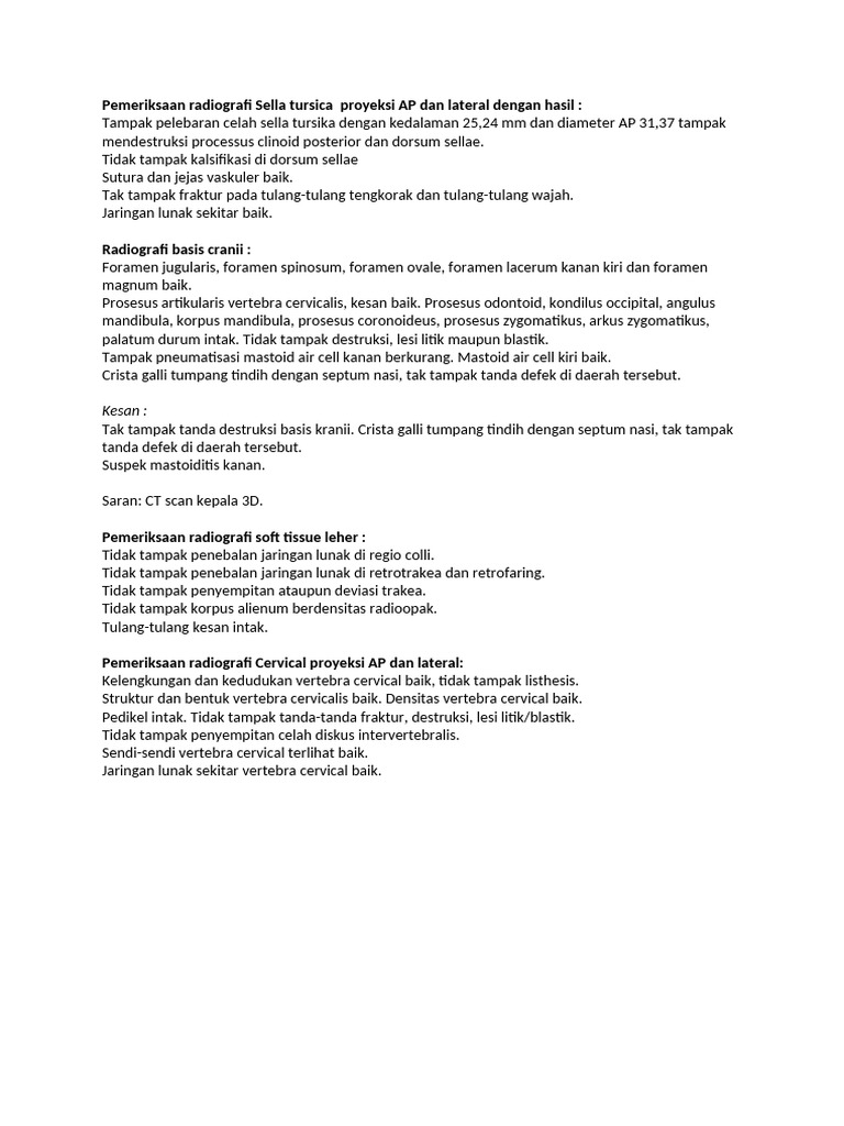 Pemeriksaan Radiografi Sella Tursica Proyeksi AP Dan Lateral Dengan ...