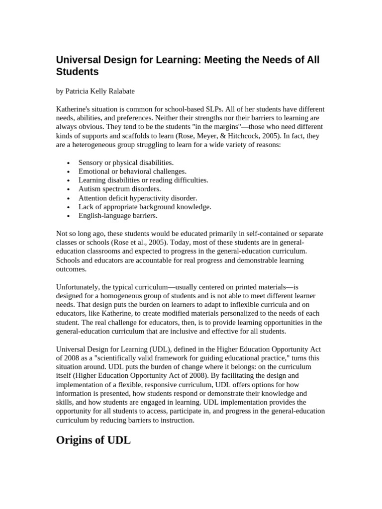 Universal Design for Learning | PDF | Learning | Curriculum