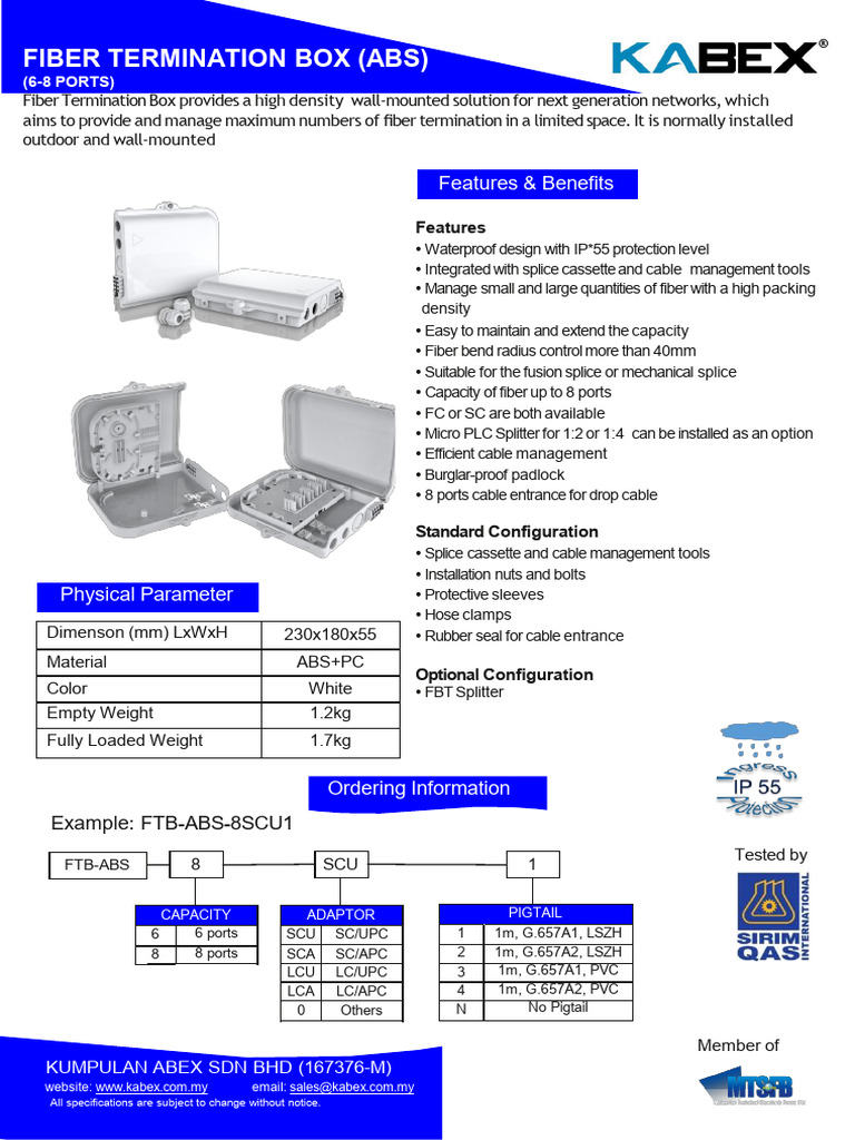 Fiber Termination Box Specifications | PDF