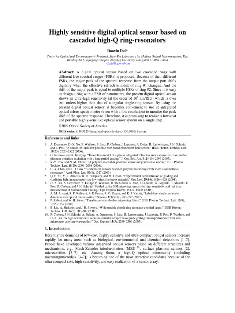 High-Sensitivity Digital Optical Sensor | PDF | Resonance | Wavelength