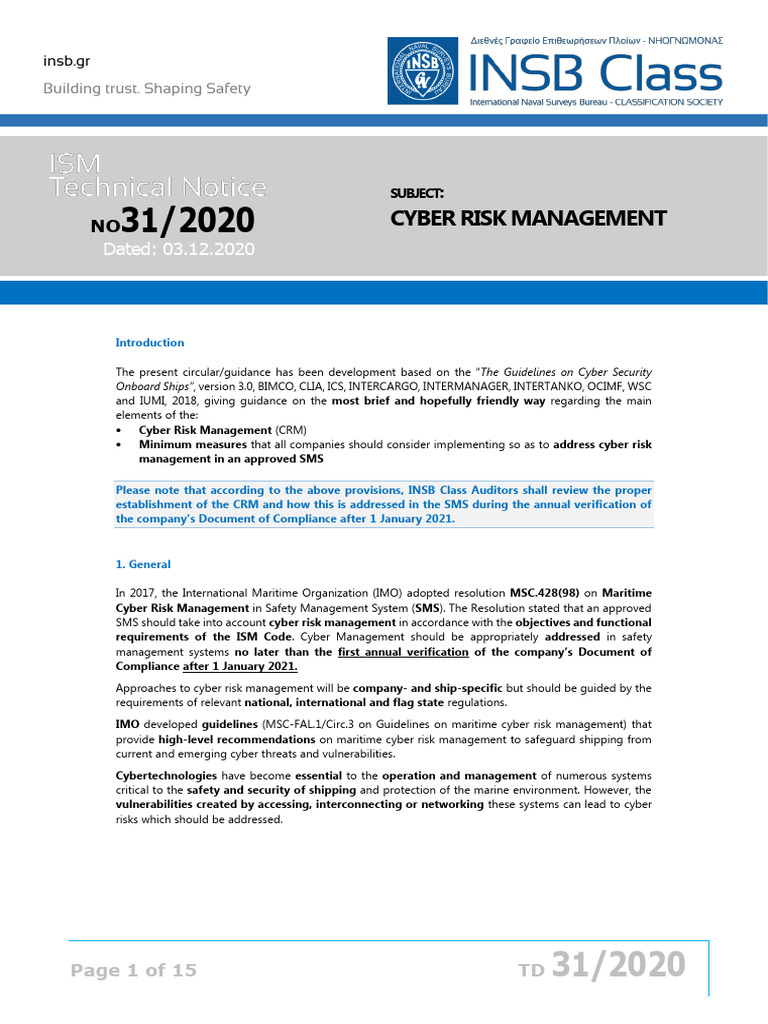 Cyber Risk Management Guidelines for Ships | PDF | Computer Security ...