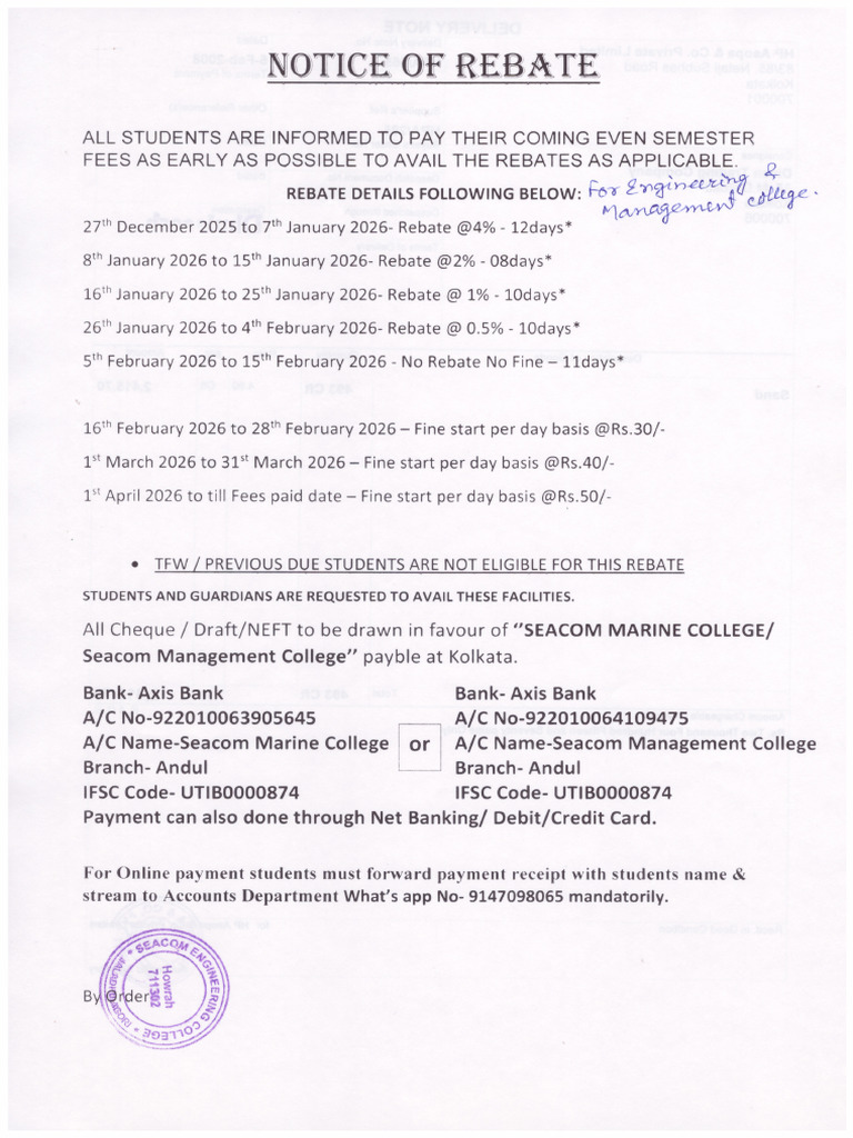 Rebate For Engineering and Management College | PDF