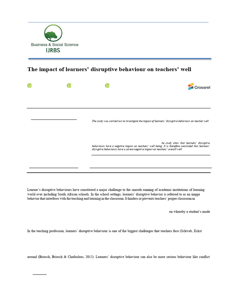 Impact of Disruptive Behavior on Teacher Well-Being | PDF | Well Being ...